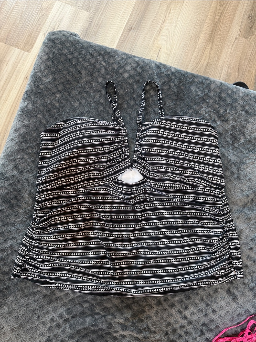 Time and Tru Black and White Striped Swim Cami with Front Keyhole